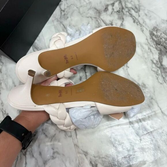 Coach Mollie leather Sandals braided Kitten Heel size 9.5 color chalk Classic - Picture 5 of 10